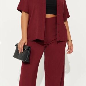 Fashion Nova Burgundy Wide Leg Pantsuit